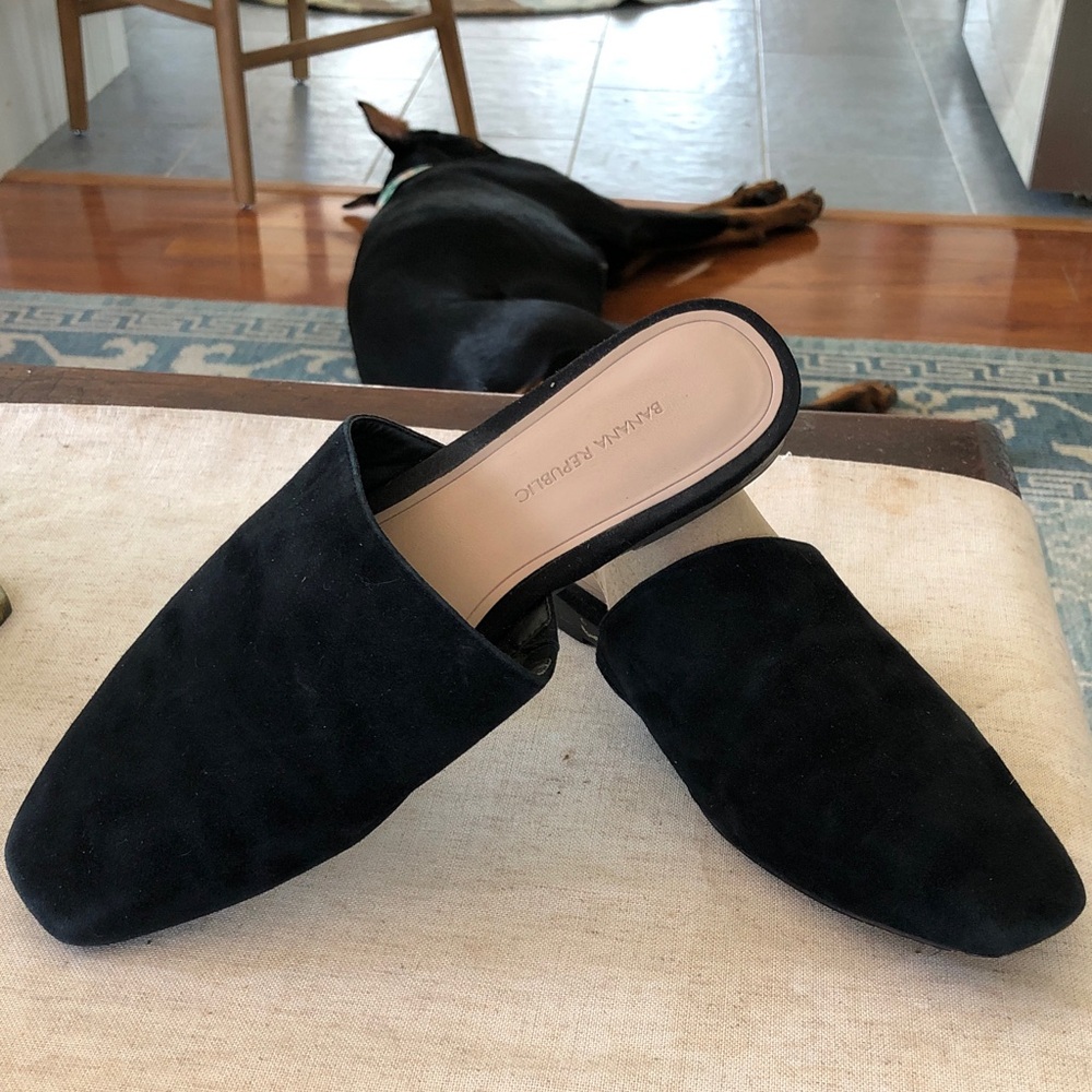 Banana Republic Black Suede Backless Mule Slides